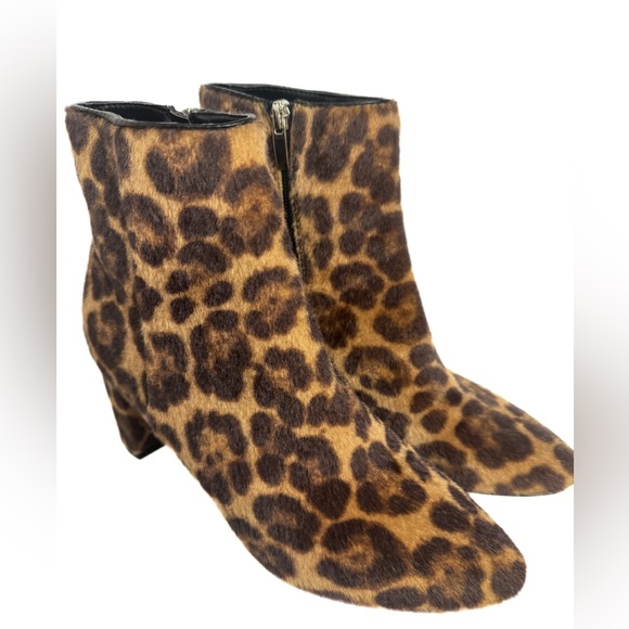 Nine West Shoes - Nine West Womens Leopard Print Ankle Boots Bootie Block Heel Size 7M Gold zipper